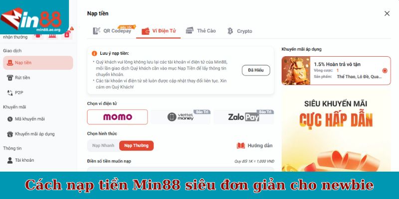 Cách nạp tiền Min88 siêu đơn giản cho newbie