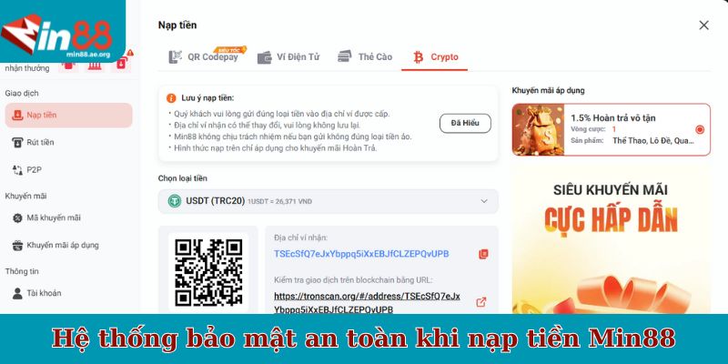 Hệ thống bảo mật an toàn khi nạp tiền Min88