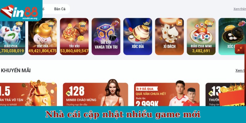 Nhà cái cập nhật nhiều game mới